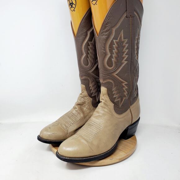 Sanders Boots Men 9.5 E WIDE Two Tone Brown Leather Retro Cowboy Western Vintage - Picture 3 of 16